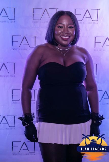 A guest in black and white at the photo booth