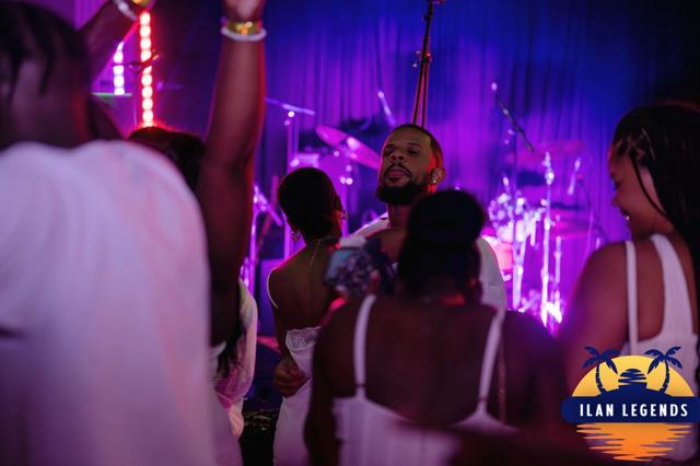 Guests dancing in front of the stage